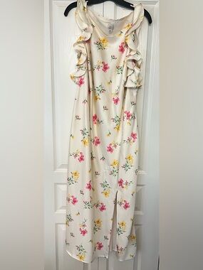 A New Day Women Ruffle Sleeve Satin Maxi Dress Floral Size XXL